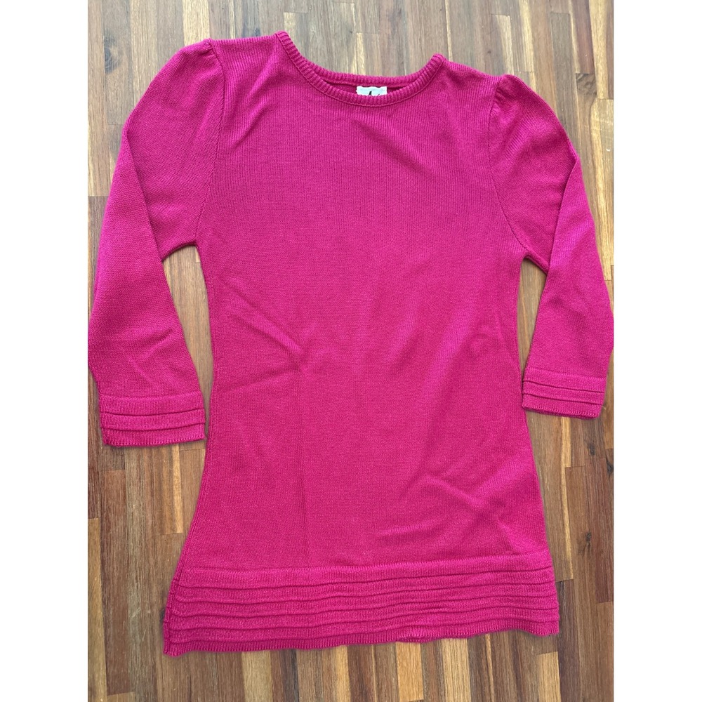 Ami Knit Tunic Top Womens Size 6 Magenta Pink Excellent Puff Sleeve Ribbed Hem